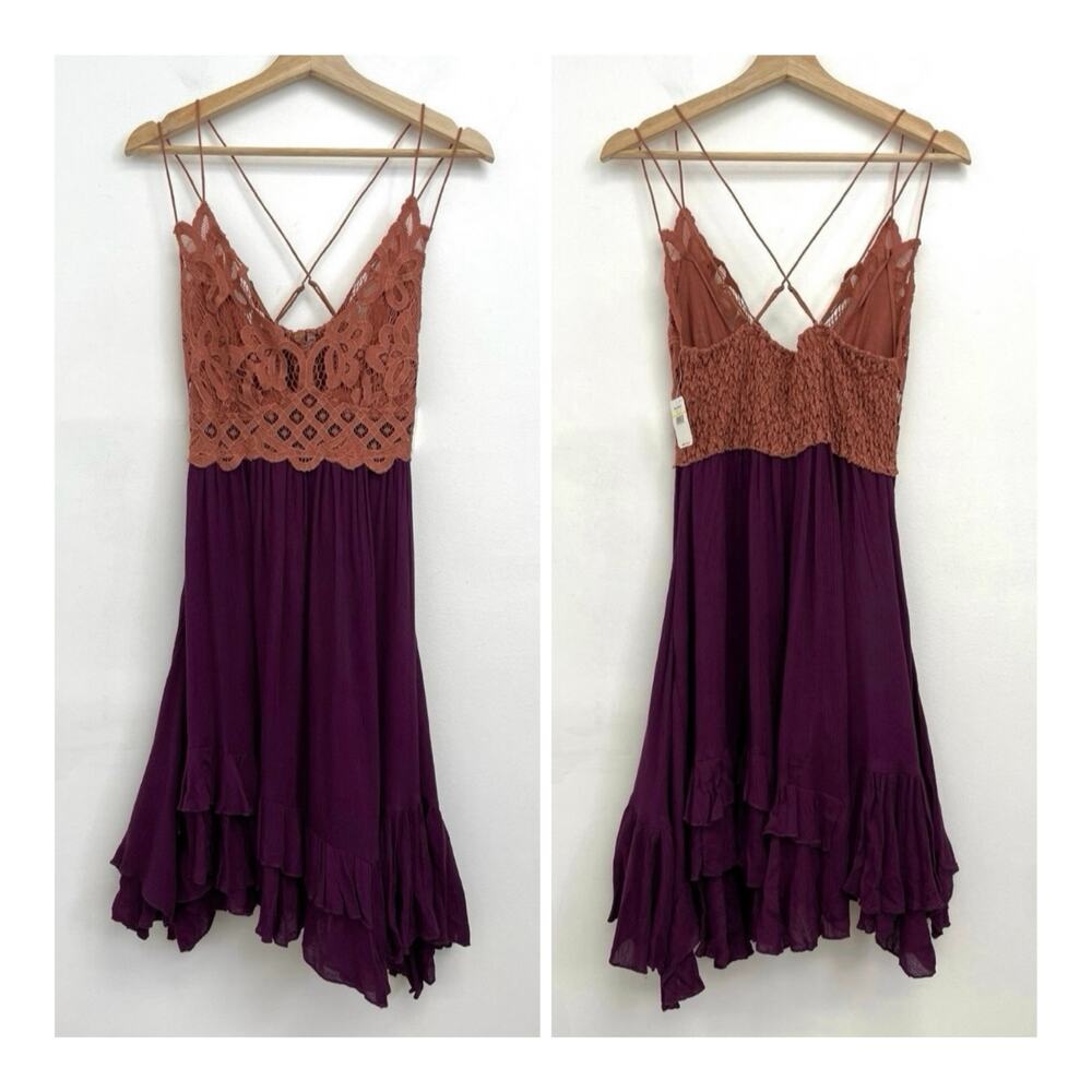 FP One Adella Slip Mini Dress Crochet Lace Bodice Boho Ruffle Fairy - Medium - Picture 3 of 16
